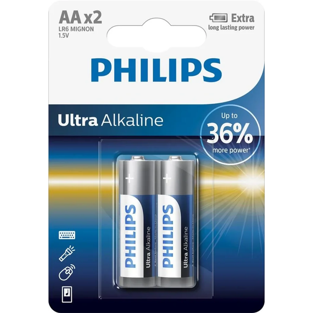 Батарейка Philips Ultra Alkaline AA BLI 2 UA